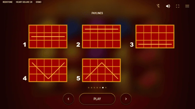 Heart Deluxe 2x – shema petih zmagovalnih linij od leve proti desni